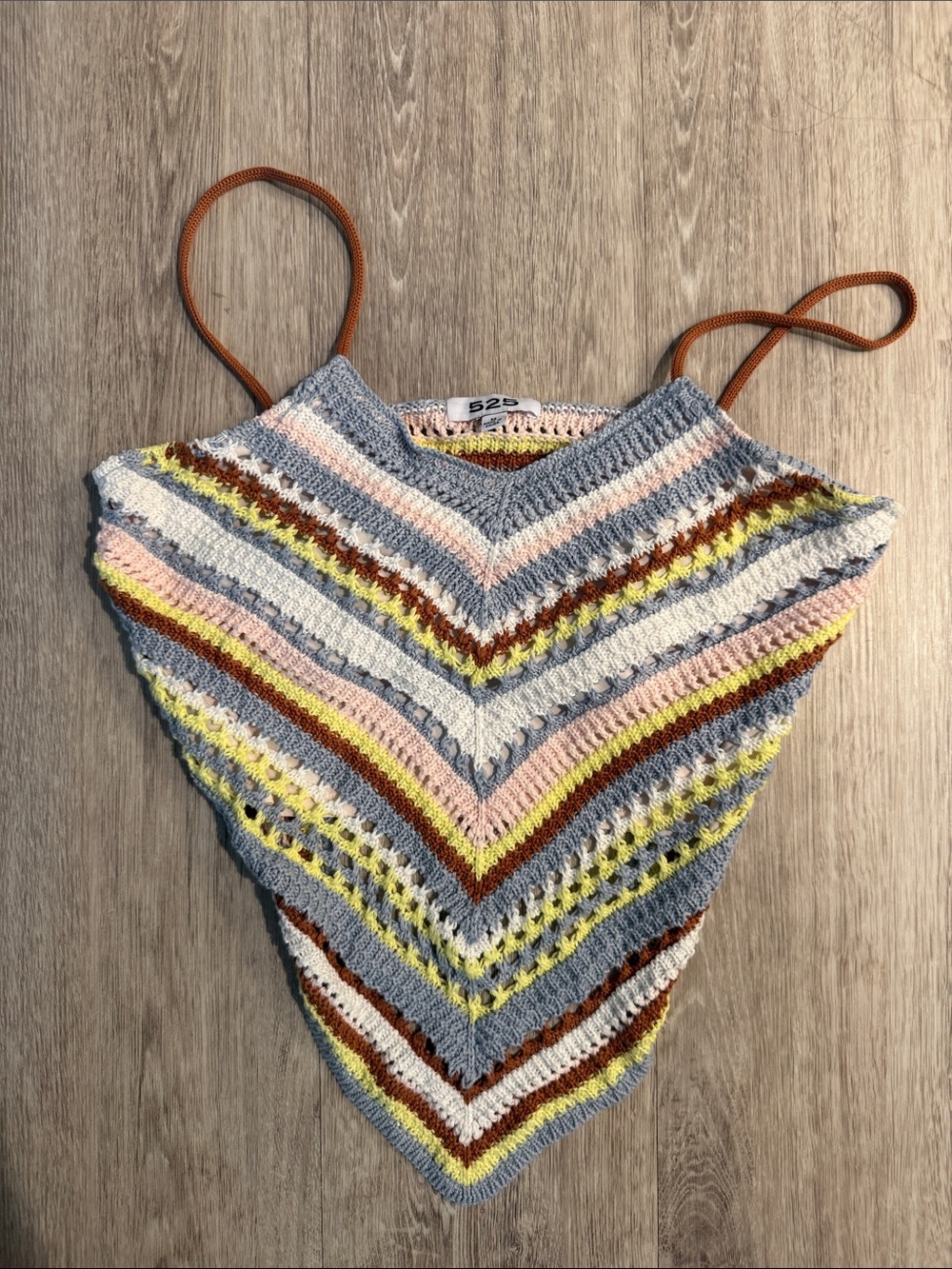 525 America Blue Pink Yellow Brown White Crochet Pointed Tank